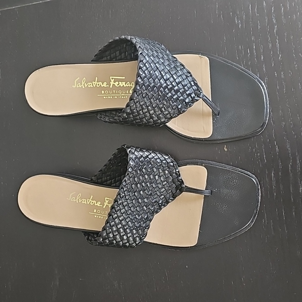 Salvatore Ferragamo Black Woven Sandals